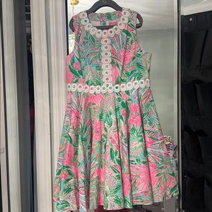 Girls Lilly Pulitzer Pink and Green Tropical Kids Dress - Size 12